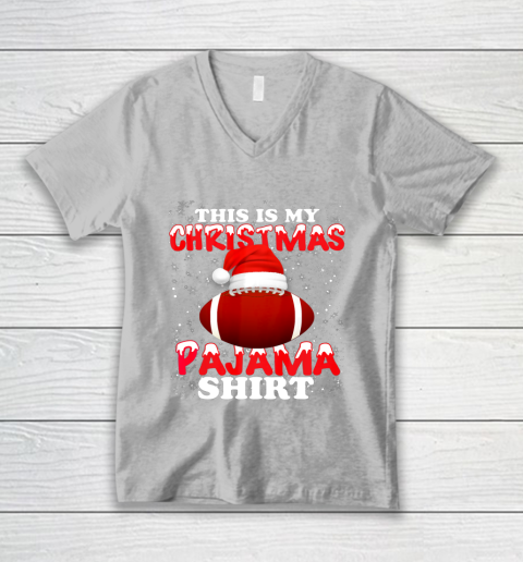 Football Christmas Gifts Santa Hat Funny Xmas Pajamas V-Neck T-Shirt 3