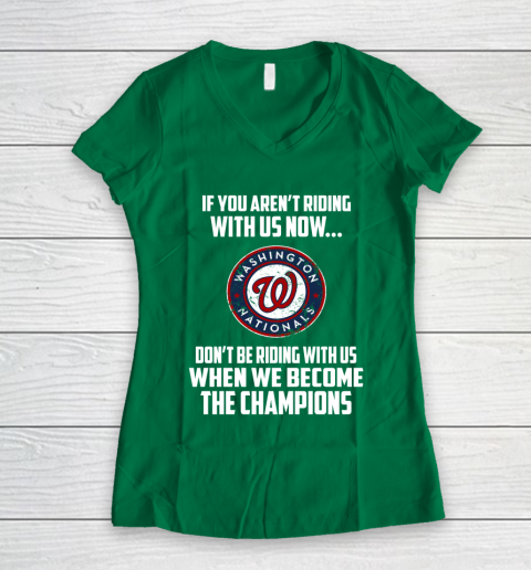 MLB Washington Nationals Baseball We Become The Champions Women's V-Neck T-Shirt 3
