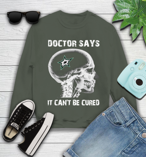 NHL Dallas Stars Hockey Skull It Can't Be Cured Shirt Youth Sweatshirt 7