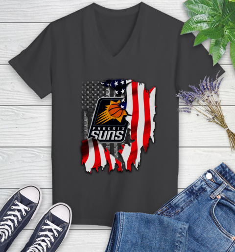 Phoenix Suns NBA Basketball American Flag Women's V-Neck T-Shirt 8
