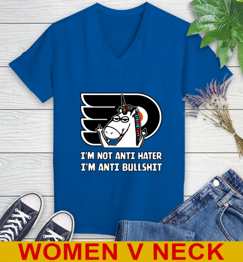 Philadelphia Flyers NHL Hockey Unicorn I'm Not Anti Hater I'm Anti Bullshit Women's V-Neck T-Shirt 12 Philadelphia Flyers NHL Hockey Unicorn I'm Not Anti Hater I'm Anti Bullshit Women's V-Neck T-Shirt - Image 12