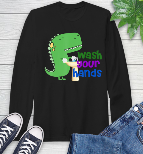 Nurse Shirt Cute Dino T rex Wash Your Hands T Shirt Long Sleeve T-Shirt