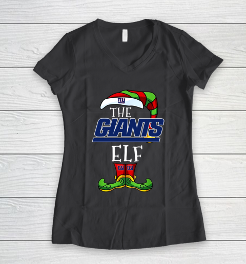 New York Giants Christmas ELF Funny NFL Women's V-Neck T-Shirt 6
