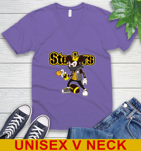 Pittsburgh Steelers NFL Football Mickey Peace Sign Sports V-Neck T-Shirt 9