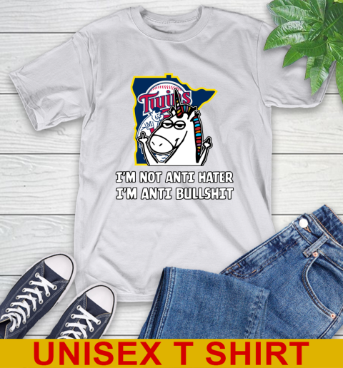 Minnesota Twins MLB Baseball Unicorn I'm Not Anti Hater I'm Anti Bullshit T-Shirt 12