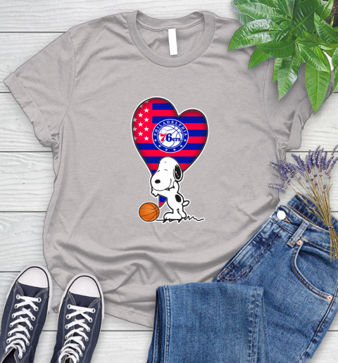 Philadelphia 76ers NBA Basketball The Peanuts Movie Adorable Snoopy Women's T-Shirt 10