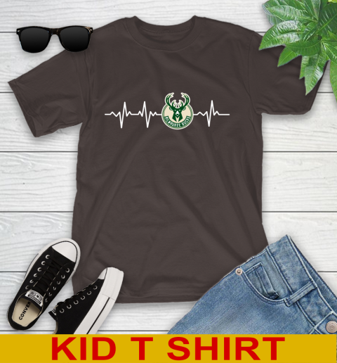 Milwaukee Bucks NBA Basketball Heart Beat Shirt Youth T-Shirt 6