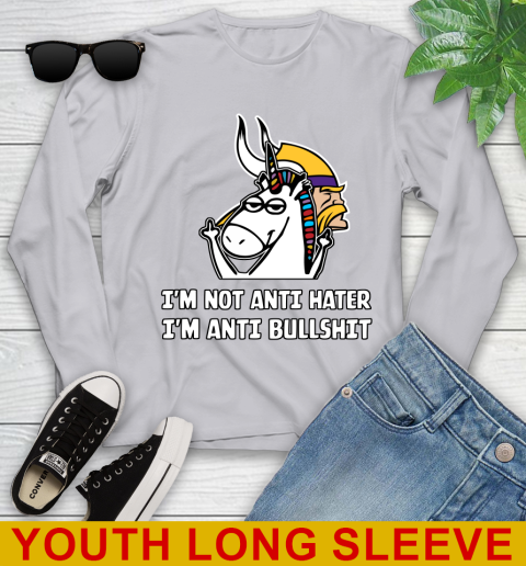Minnesota Vikings NFL Football Unicorn I'm Not Anti Hater I'm Anti Bullshit Youth Long Sleeve 6