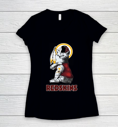 NFL Football My Cat Loves Washington Redskins Women's V-Neck T-Shirt