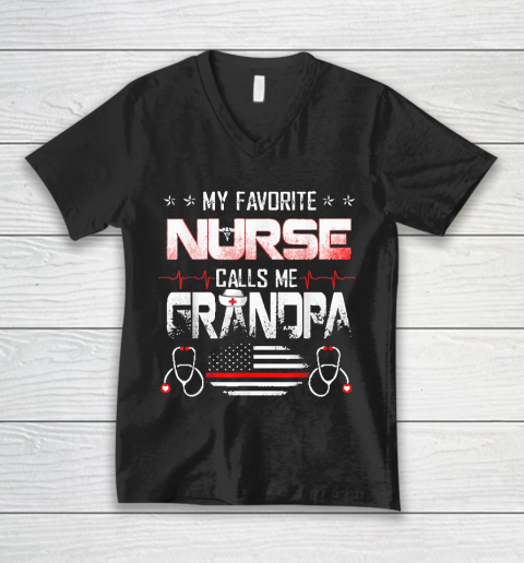 Grandpa Funny Gift Apparel  My Favorite Nurse Calls Me Grandpa Nursing V-Neck T-Shirt