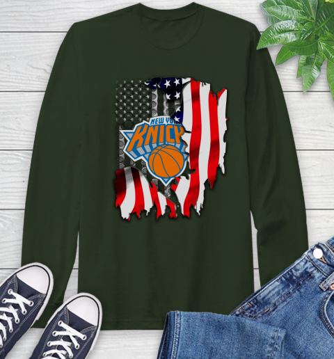 New York Knicks NBA Basketball American Flag Long Sleeve T-Shirt 7