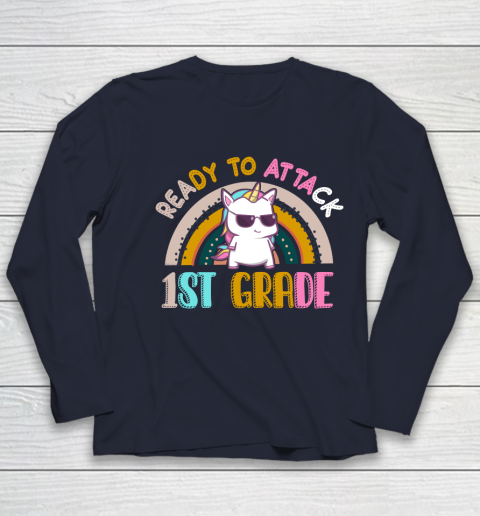 Back to school shirt Ready To Attack 1st grade Unicorn Youth Long Sleeve 10