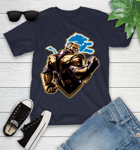 NFL Thanos Avengers Endgame Football Sports Detroit Lions Youth T-Shirt 3