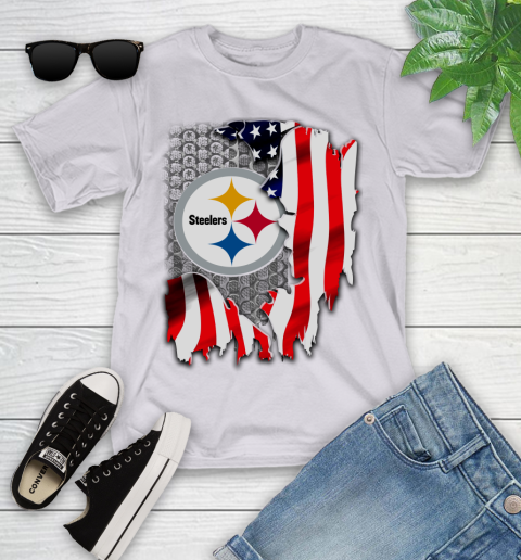 Pittsburgh Steelers NFL Football American Flag Youth T-Shirt 4