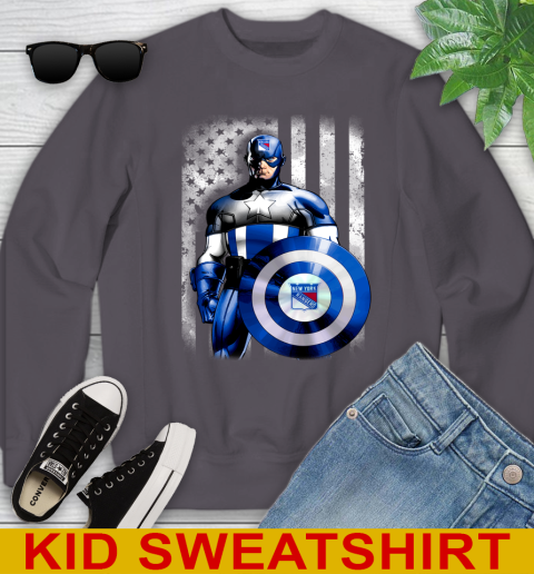 New York Rangers NHL Hockey Captain America Marvel Avengers American Flag Shirt Youth Sweatshirt 5
