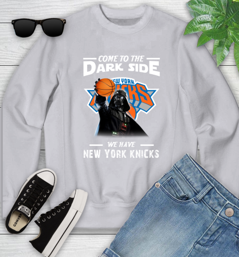 NBA Come To The Dark Side We Have New York Knicks Star Wars Darth Vader Basketball Youth Sweatshirt 3