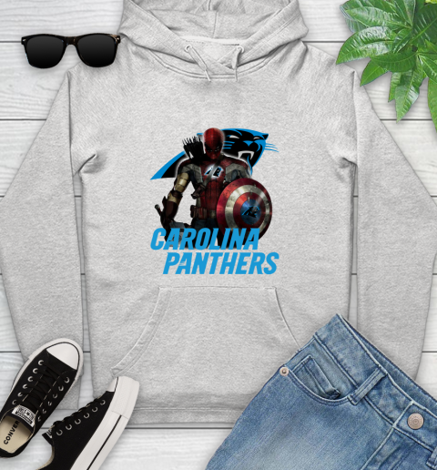NFL Captain America Thor Spider Man Hawkeye Avengers Endgame Football Carolina Panthers Youth Hoodie