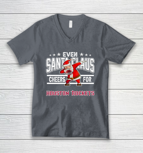 Houston Rockets Even Santa Claus Cheers For Christmas NBA V-Neck T-Shirt 4