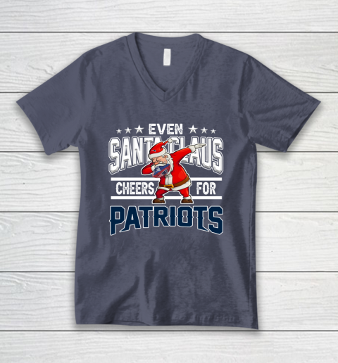New England Patriots Even Santa Claus Cheers For Christmas NFL V-Neck T-Shirt 7