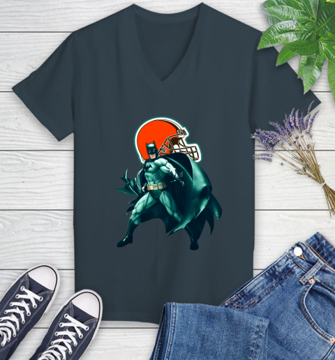 NFL Batman Football Sports Cleveland Browns Women's V-Neck T-Shirt 8