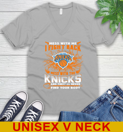 NBA Basketball New York Knicks Mess With Me I Fight Back Mess With My Team And They'll Never Find Your Body Shirt V-Neck T-Shirt 3