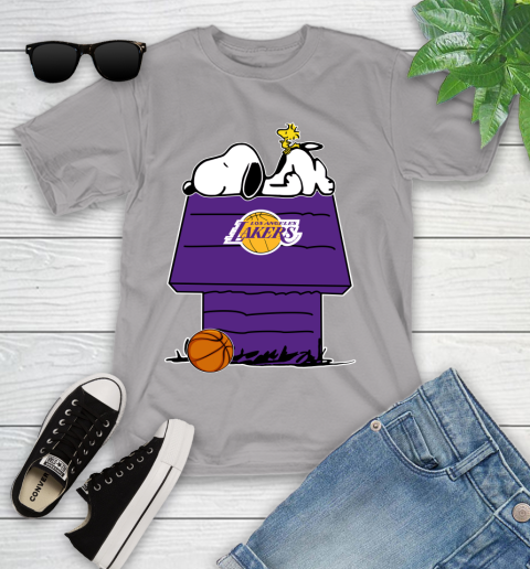 Los Angeles Lakers NBA Basketball Snoopy Woodstock The Peanuts Movie Youth T-Shirt 4