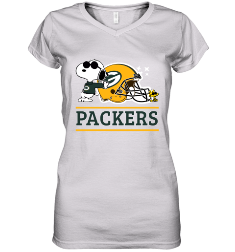 The Green Bay Packers Joe Cool And Woodstock Snoopy Mashup Women's V-Neck T-Shirt