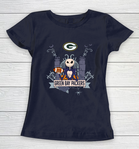 NFL Green Bay Packers Football Jack Skellington Halloween Women's T-Shirt 2