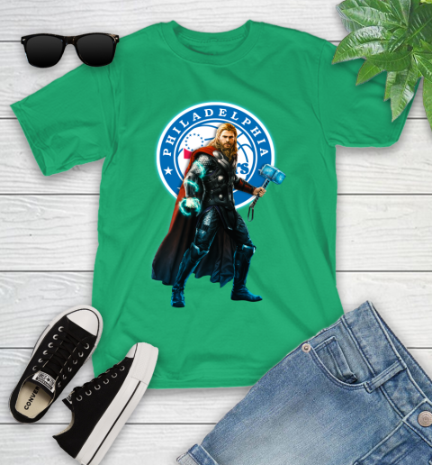 NBA Thor Avengers Endgame Basketball Philadelphia 76ers Youth T-Shirt 6