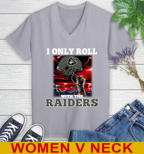Oakland Raiders NFL Football I Only Roll With My Team Sports Women's V-Neck T-Shirt 4