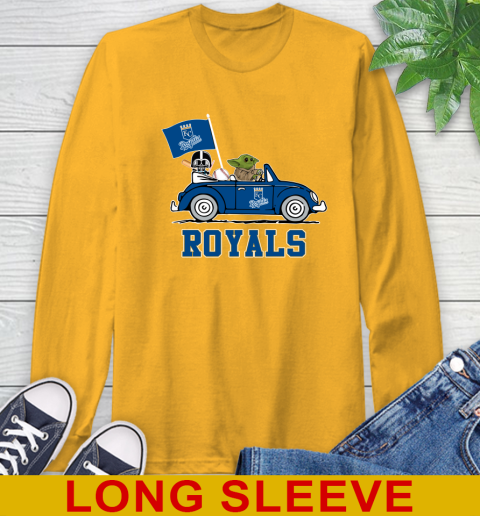 MLB Baseball Kansas City Royals Darth Vader Baby Yoda Driving Star Wars Shirt Long Sleeve T-Shirt 3