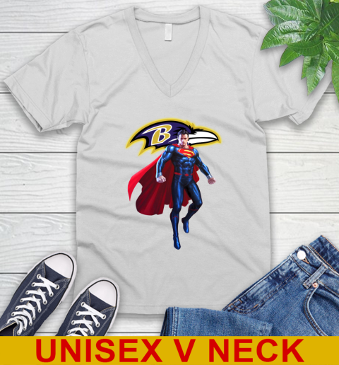NFL Superman DC Sports Football Baltimore Ravens V-Neck T-Shirt