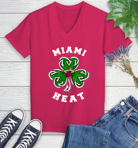 NBA Miami Heat Three Leaf Clover St Patrick's Day Basketball Sports Women's V-Neck T-Shirt 9