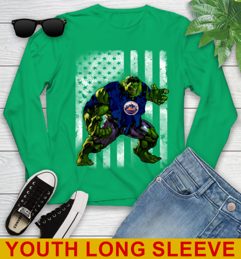 New York Mets Hulk Marvel Avengers MLB Baseball American Flag Youth Long Sleeve 7