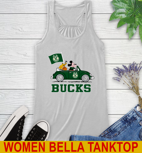 NBA Basketball Milwaukee Bucks Pluto Mickey Driving Disney Shirt Racerback Tank