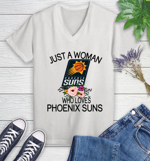 NBA Just A Woman Who Loves Phoenix Suns Basketball Sports Women's V-Neck T-Shirt