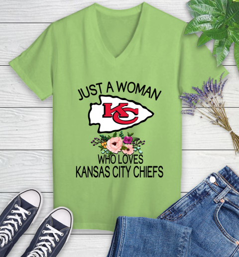 NFL Just A Woman Who Loves Kansas City Chiefs Football Sports Women's V-Neck T-Shirt 6
