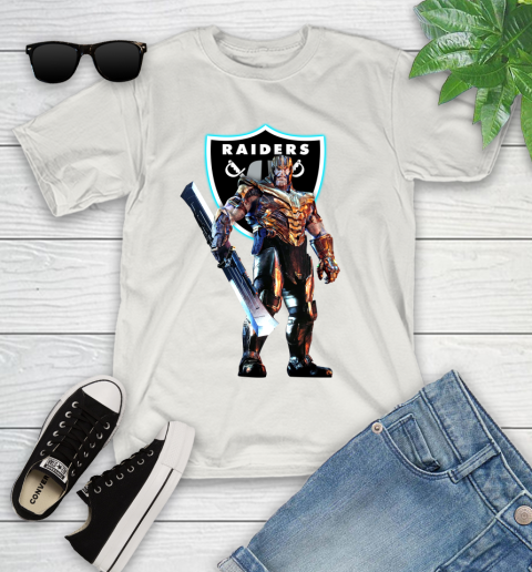 NFL Thanos Gauntlet Avengers Endgame Football Oakland Raiders Youth T-Shirt 12