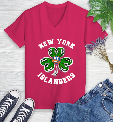 NHL New York Islanders Three Leaf Clover St Patrick's Day Hockey Sports Women's V-Neck T-Shirt 9