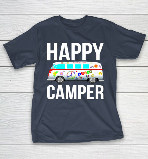 Happy Camper Camping Van Peace Sign Hippies 1970s Campers T-Shirt 3
