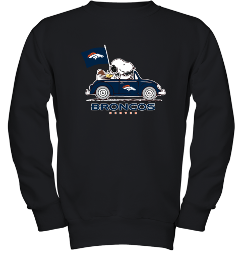 Snoopy And Woodstock Ride The Denver Broncos Car NFL Youth Sweatshirt