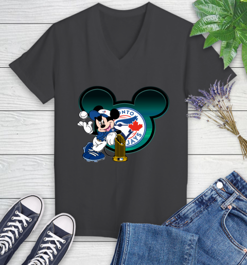 MLB Toronto Blue Jays The Commissioner's Trophy Mickey Mouse Disney Women's V-Neck T-Shirt 8