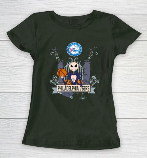 NBA Philadelphia 76ers Basketball Jack Skellington Halloween Women's T-Shirt 4