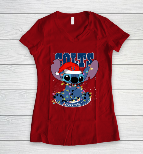 Indianapolis Colts NFL Football noel stitch Christmas Women's V-Neck T-Shirt 6