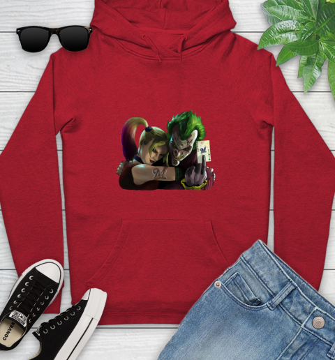 Milwaukee Brewers MLB Baseball Joker Harley Quinn Suicide Squad Youth Hoodie 11
