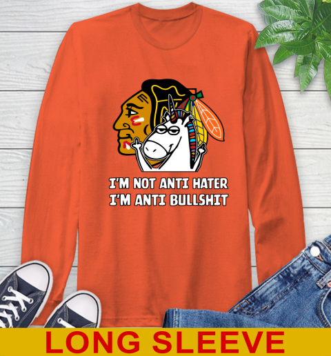 Chicago Blackhawks NHL Hockey Unicorn I'm Not Anti Hater I'm Anti Bullshit Long Sleeve T-Shirt 5