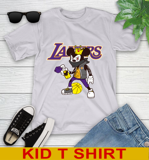 Los Angeles Lakers NBA Basketball Mickey Peace Sign Sports Youth T-Shirt 5