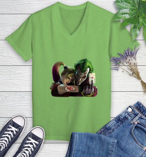 Kansas City Chiefs NFL Football Joker Harley Quinn Suicide Squad Women's V-Neck T-Shirt 11