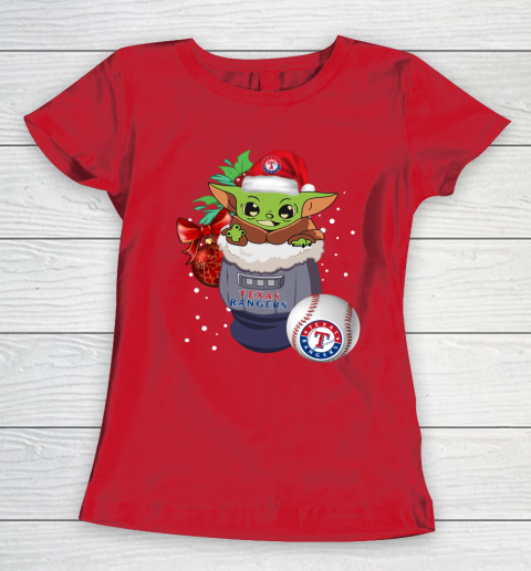 Texas Rangers Christmas Baby Yoda Star Wars Funny Happy MLB Women's T-Shirt 10