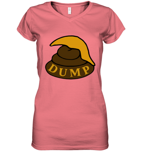jvy5 trump dump a piece of shit with trump hair women v neck t shirt 39 front coral